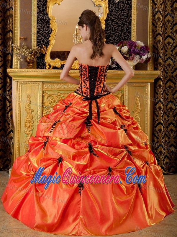 Orange Taffeta Quince Dress with Pick Ups and Appliques in Auckland