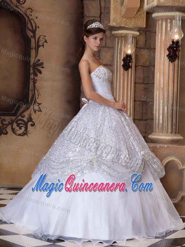 White Floor-length Quinceanera Dress with Sequins in Newtownabbey