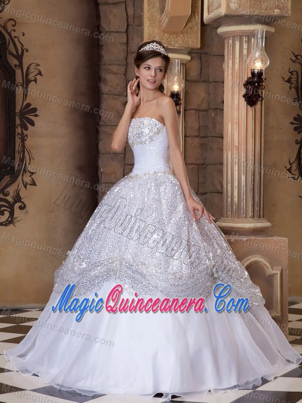 White Floor-length Quinceanera Dress with Sequins in Newtownabbey