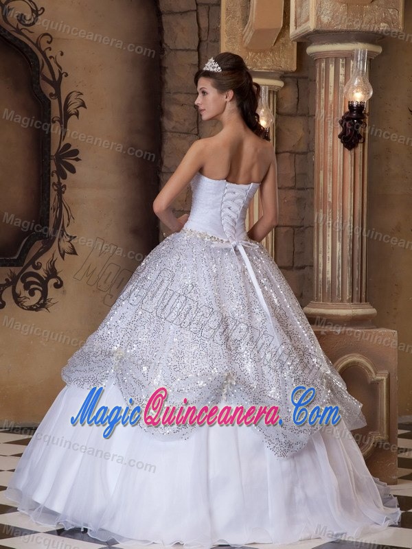 White Floor-length Quinceanera Dress with Sequins in Newtownabbey