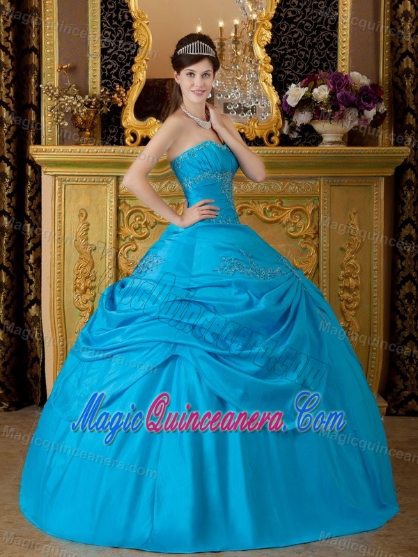 Blue Floor-length Taffeta Appliques Quinceanera Gown in Newtownabbey