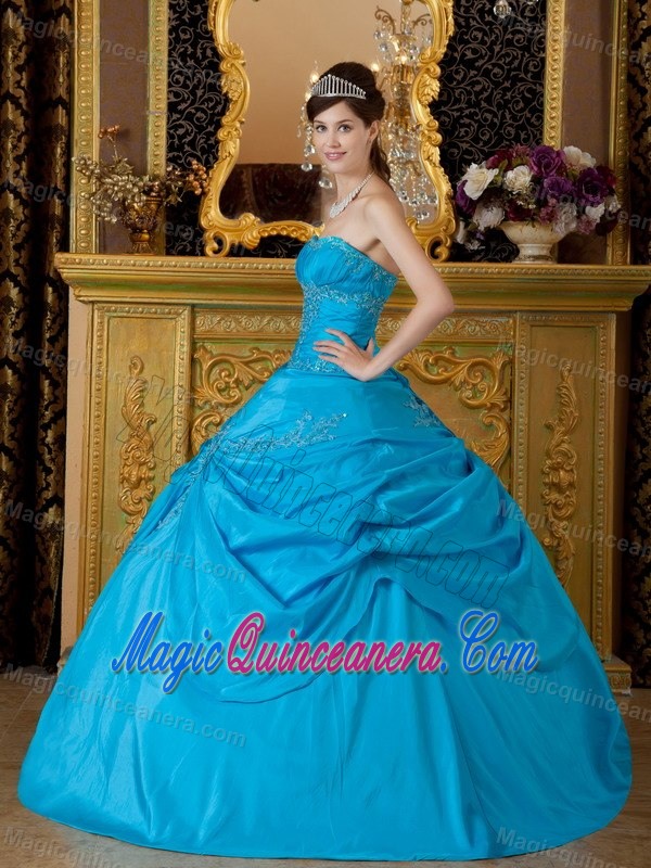 Blue Floor-length Taffeta Appliques Quinceanera Gown in Newtownabbey