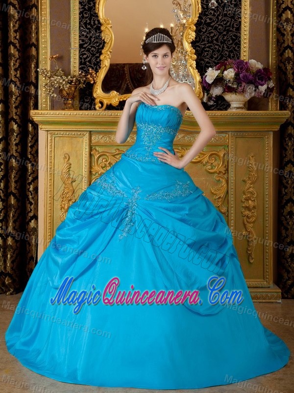 Blue Floor-length Taffeta Appliques Quinceanera Gown in Newtownabbey