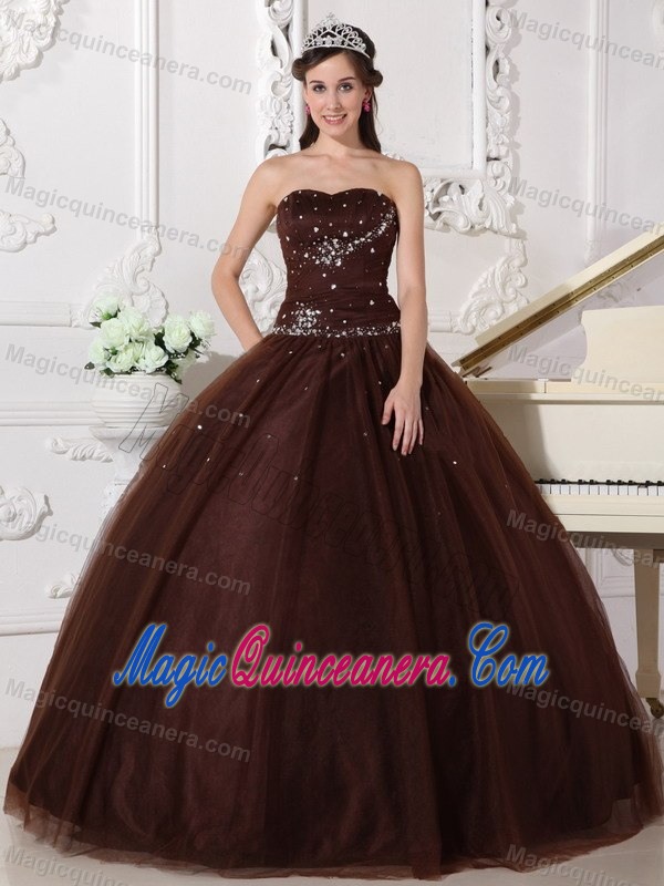 Brown Tulle Dress For Quinceanera with Rhinestone in Belfast