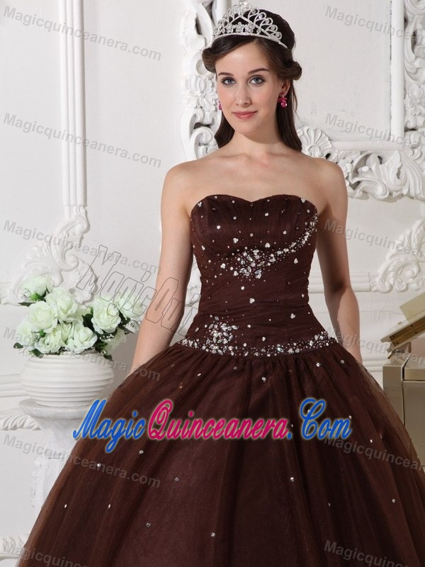 Brown Tulle Dress For Quinceanera with Rhinestone in Belfast