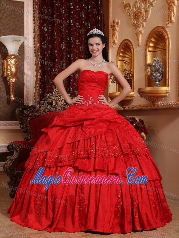 Red Tiered Taffeta Dress For Quinceanera On Sale in Newtownabbey