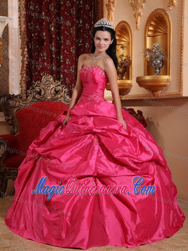 Hot Pink Beaded Taffeta Appliques Quinceanera Gown in Antrim