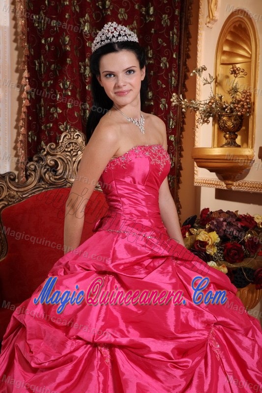 Hot Pink Beaded Taffeta Appliques Quinceanera Gown in Antrim