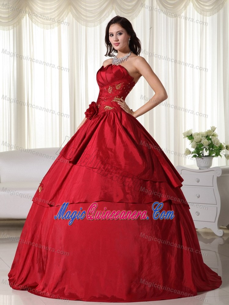 Wine Red Layered Taffeta Embroidery Sweet 15 Dresses in Antrim