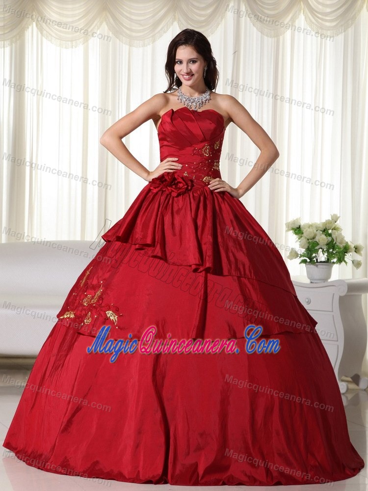 Wine Red Layered Taffeta Embroidery Sweet 15 Dresses in Antrim