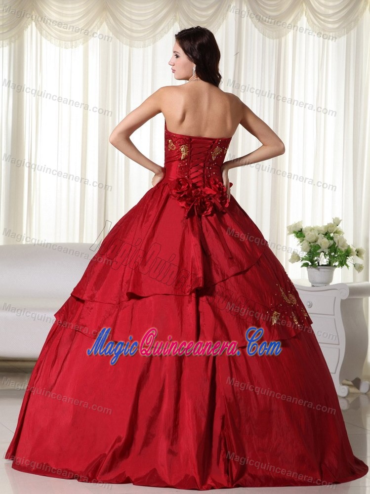 Wine Red Layered Taffeta Embroidery Sweet 15 Dresses in Antrim