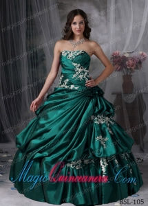 Ball Gown Strapless Floor-length Taffeta Appliques Cute Quinceanera Dress