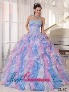 Beautiful Multi-color Ball Gown Sweetheart Floor-length Organza Appliques Quinceanera Dress