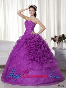 Elegant Ball Gown Sweetheart Organza Beading and Ruch Quinceanera Dress