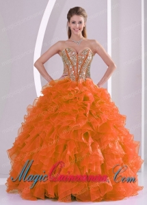 Elegant Ball Gown Sweetheart Ruffles and Beaded Decorate Cute Quinceanera Dress