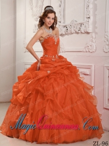 Orange Red Ball Gown Strapless Beading And Ruffles Classic Quinceanera Gowns