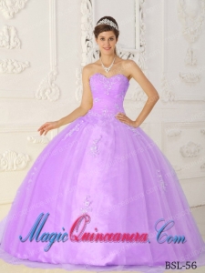 Purple Ball Gown Sweetheart Floor-length Taffeta and Organza Appliques Cute Quinceanera Dress