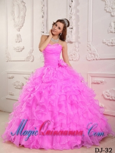 A Romantic Ball Gown Sweetheart With Organza Beading In Baby Pink Classic Quinceanera Gowns