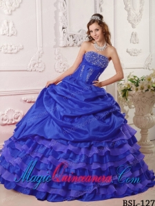 Ball Gown Strapless Royal Blue Taffeta Beading Best Quinceanera Dress