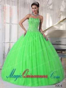 Ball Gown Sweetheart Tulle Beading Best Quinceanera Dress in Spring Green