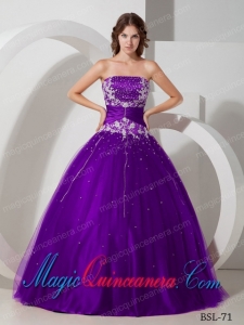 Cheap Strapless Ball Gown Taffeta and Tulle Quinceanera Dress with Appliques