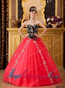 Classic Quinceanera Gowns In Red A-line / Princess Sweetheart Floor-length Tulle Beading