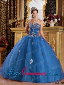 Classic Quinceanera Gowns In Teal Ball Gown Sweetheart With Appliques Tulle