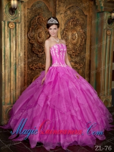 Gorgeous Ball Gown Strapless Appliques Organza Quinceanera Dress in Hot Pink