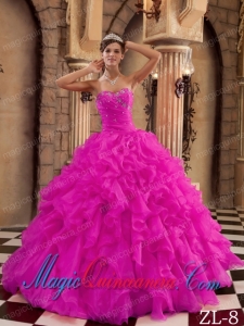 Hot Pink Cheap Ball Gown Sweetheart Ruffles Organza Quinceanera Dress