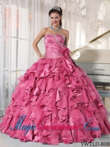 Latest Watermelon Ball Gown Sweetheart Quinceanera Dress with Beading