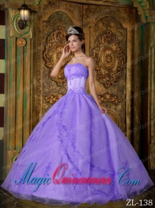 Lavender Ball Gown Strapless Floor-length Appliques Organza Cute Quinceanera Dress