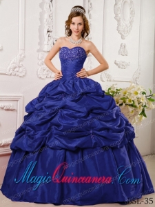 Navy Blue Ball Gown Sweetheart Floor-length Tafftea Best Quinceanera Dress with Appliques