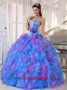 Organza Sweetheart Multi-color Quinceanera Dress with Flower with Appliques