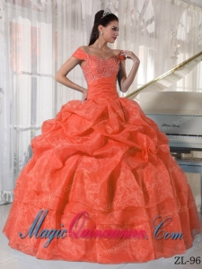 Perfect Ball Gown Off The Shoulder Beading Quinceanera Dress in Orange Red