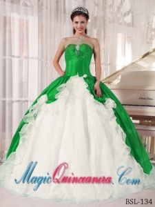 2014 Green and White Ball Gown Sweetheart Floor-length Beading Quinceanera Dress