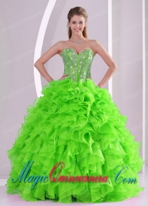 2014 Spring Puffy Sweetheart Beading Elegant Quinceanera Dress with Full Length