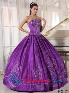 Ball Gown Strapless Satin Embroidery Elegant Quinceanera Dress