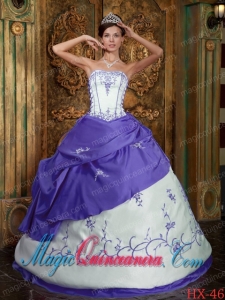 Classic Floor-length Embroidery Quinceanera Dress in Purple and White