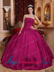 Classic Quinceanera Gowns In Fuchsia Ball Gown Strapless With Taffeta Beading