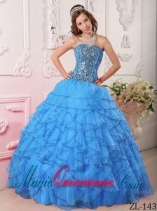 Discount Quinceanera Dresses In Aqua Blue Ball Gown Sweetheart With Organza Beading