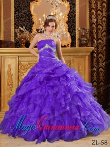 Purple Ball Gown Floor-length Organza Beading And Ruffles Best Quinceanera Dress