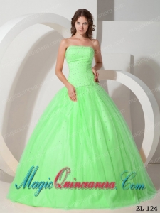 Strapless Tulle Beading Fashion Quinceanera Dress in Spring Green