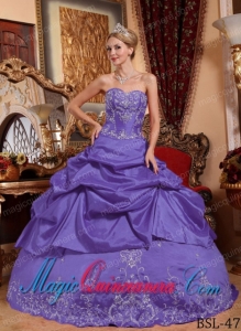 Taffeta Purple Ball Gown Sweetheart Embroidery with Beading Best Quinceanera Dress