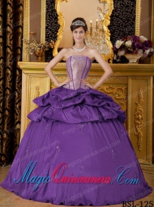 2014 Purple Ball Gown Strapless Floor-length Appliques Taffeta Quinceanera Dress