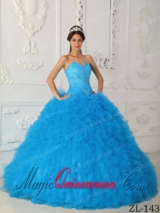 Aqua Blue Ball Gown Sweetheart Quinceanera Dress with Beading