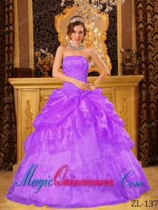 Ball Gown Strapless Appliques Quinceanera Dress in Purple