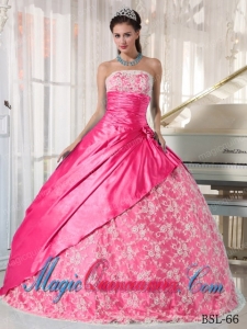 Ball Gown Strapless Hot Pink Taffeta Lace Fashion Quinceanera Dress