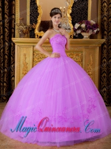 Ball Gown Sweetheart Floor-length Tulle Appliques Fashion Quinceanera Dress in Rose Pink