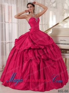 Ball Gown Sweetheart Taffeta Beading Elegant Quinceanera Dress in Hot Pink