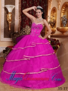 Discount Quinceanera Dresses In Hot Pink Ball Gown Sweetheart With Satin and Tulle Beading